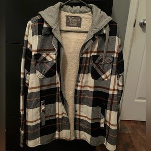 Women’s Natural Reflections Hooded Flannel Sherpa Lined Jacket XL Black/White